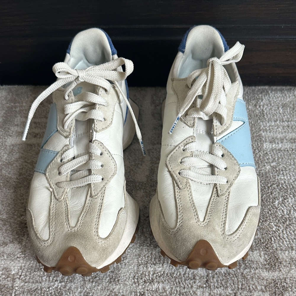 New Balance x Staud Women's Sneakers in Cream and Light Blue